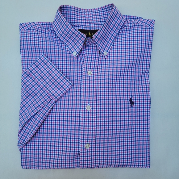 Ralph Lauren Blue Label Plaid Classic Shirt Long Sleeve Blue Pink Men's Medium - Picture 13 of 13